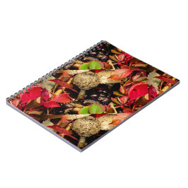 Herfstbladeren, kastanjes, champignons foto notitieboek