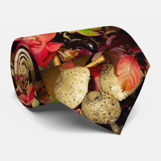 Herfstbladeren, kastanjes champignons foto stropdas (Opgerold)