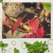 Herfstbladeren, kastanjes champignons foto theedoek (Gevouwen)