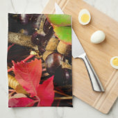 Herfstbladeren, kastanjes champignons foto theedoek (Quarter Fold)