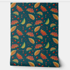 Herfstbladeren, kastanjes, hazelnoten en bessen va behang