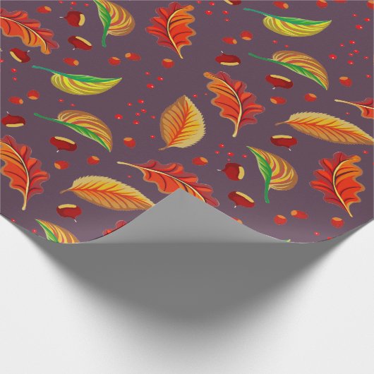 Herfstbladeren Kastanjes Patroon Elegante Herfst Cadeaupapier (Hoek)