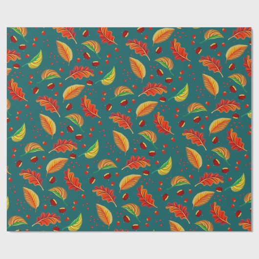 Herfstbladeren Kastanjes Patroon Elegante Herfst Cadeaupapier (Vlak)