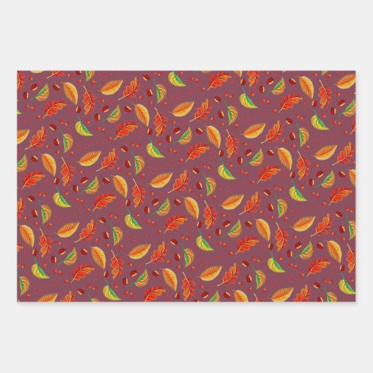 Herfstbladeren Kastanjes Patroon Elegante Herfst Inpakpapier Vel (Voorkant 3)