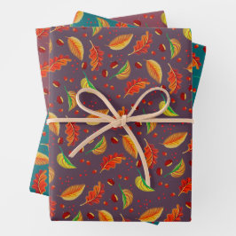 Herfstbladeren Kastanjes Patroon Elegante Herfst Inpakpapier Vel