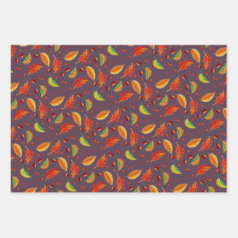 Herfstbladeren Kastanjes Patroon Elegante Herfst Inpakpapier Vel