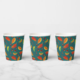 Herfstbladeren Kastanjes Patroon Elegante Herfst Papieren Bekers