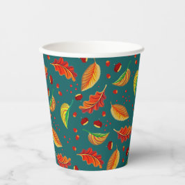 Herfstbladeren Kastanjes Patroon Elegante Herfst Papieren Bekers