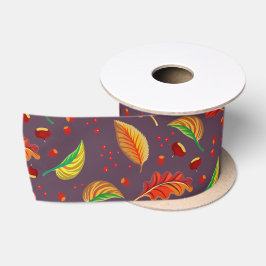 Herfstbladeren Kastanjes Patroon Elegante Herfst Satijnen Lint