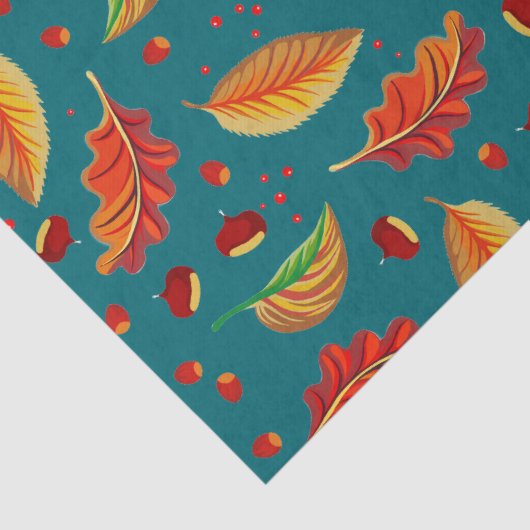 Herfstbladeren Kastanjes Patroon Elegante Herfst Tissuepapier (Detail)