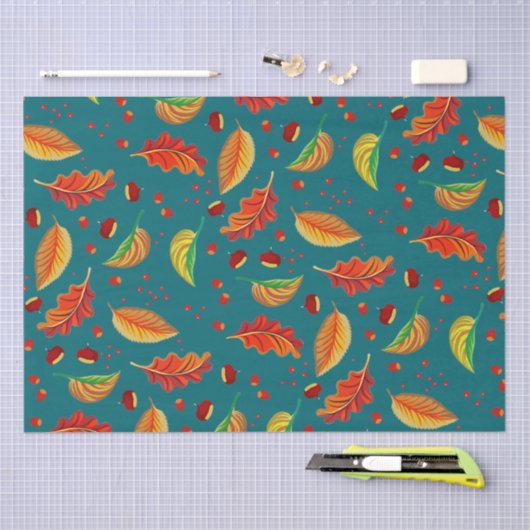 Herfstbladeren Kastanjes Patroon Elegante Herfst Tissuepapier (Craft)