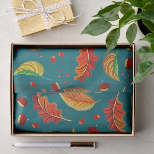 Herfstbladeren Kastanjes Patroon Elegante Herfst Tissuepapier (Geschenk)