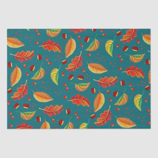 Herfstbladeren Kastanjes Patroon Elegante Herfst Tissuepapier (Voorkant)