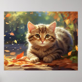 *~* Herfstbladeren Kat 5:4 Kitten Cat AP68 Poster (Voorkant)