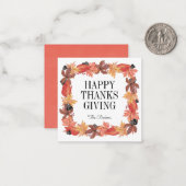 Herfstbladeren Kerstkaart met Thanksgiving-wensen Notitiekaartje (Voorkant / Achterkant in situ)