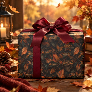 Herfstbladeren Kleurrijk Aangepast Tekstpatroon Cadeaupapier