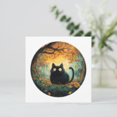 Herfstbladeren knus vallen zwarte kat in de magie  kaart (Staand voorkant)