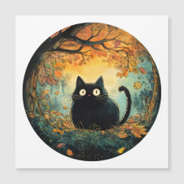 Herfstbladeren knus vallen zwarte kat in de magie  magnetische uitnodiging