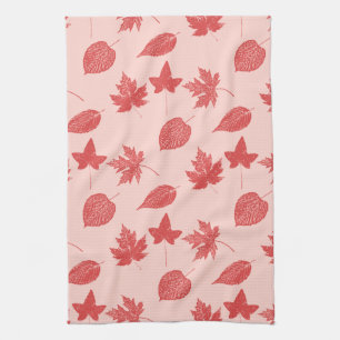 Herfstbladeren - koraal oranje en roze theedoek