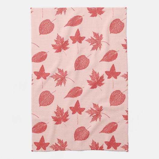 Herfstbladeren - koraal oranje en roze theedoek (Verticaal)