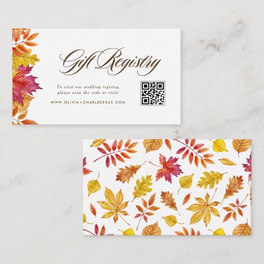 Herfstbladeren Krans Bruiloft QR Code Cadeauregist Informatiekaartje (Voorkant / Achterkant)