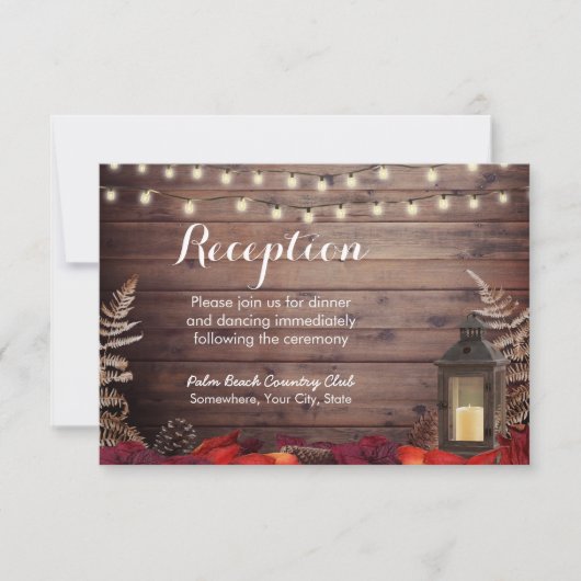 Herfstbladeren & Lampion Hereniging Bruiloftsrecep Kaart (Voorkant)