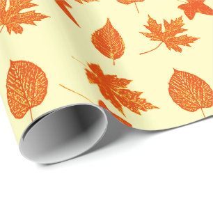 Herfstbladeren - lichtgeel en oranje cadeaupapier