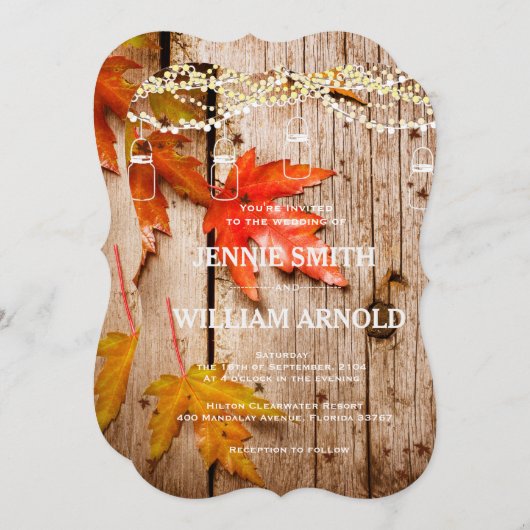 Herfstbladeren & Lichtjes Mason Potten Rustieke Br Kaart (Voorkant / Achterkant)