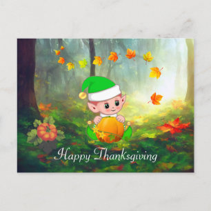 Herfstbladeren & Lieve Elf Thanksgiving Ansichtkaa Briefkaart