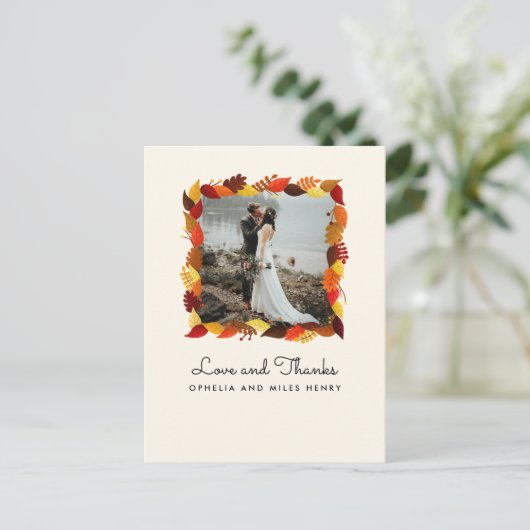 Herfstbladeren Lijst foto bruiloft dank u Briefkaart (Staand voorkant)