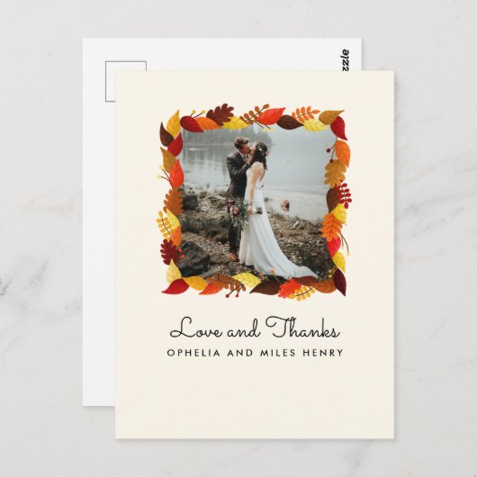 Herfstbladeren Lijst foto bruiloft dank u Briefkaart (Voorkant / Achterkant)