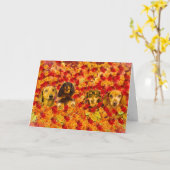 Herfstbladeren & Little Doxies Kaart (Gele Bloem)