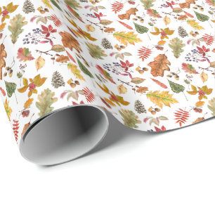 Herfstbladeren met eikel en wilde bessen naadloos cadeaupapier