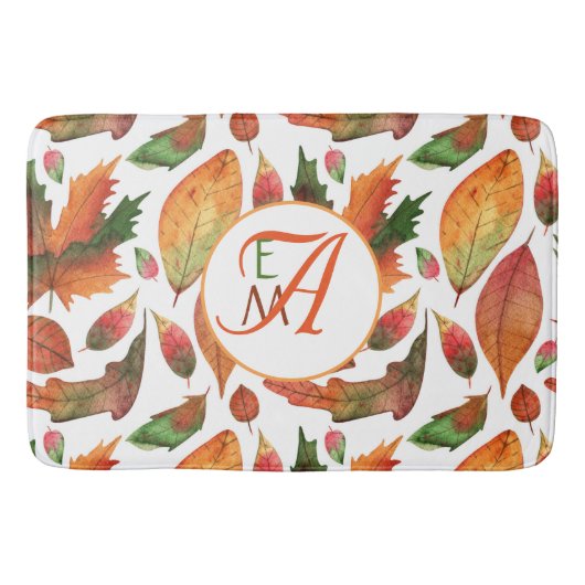 Herfstbladeren met monogram vallen oranje groene d badmat (Voorkant)