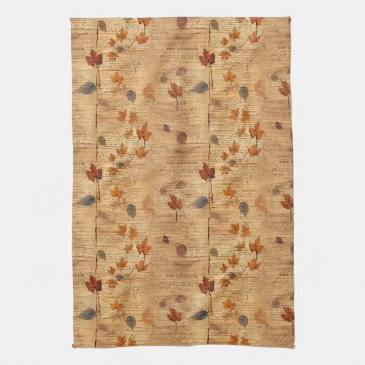 Herfstbladeren met textuur van oud papier theedoek (Verticaal)