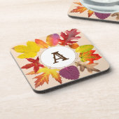 Herfstbladeren monogram bier onderzetter (Linkerzijde)