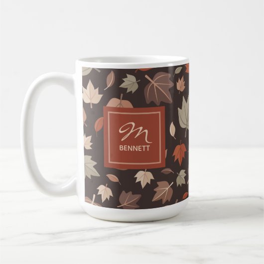 Herfstbladeren Monogram Dankbaar Gezegend Koffiemok (Links)