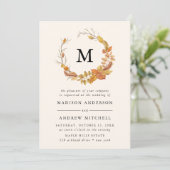 Herfstbladeren | Monogram Huwelijksuitnodiging Kaart (Staand voorkant)