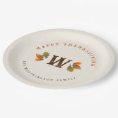 Herfstbladeren Monogram Thanksgiving Diners Papieren Bordje (Gekanteld)