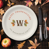 Herfstbladeren Monogram Thanksgiving Diners Papieren Bordje