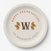Herfstbladeren Monogram Thanksgiving Dinner Papieren Bordje (Voorkant)