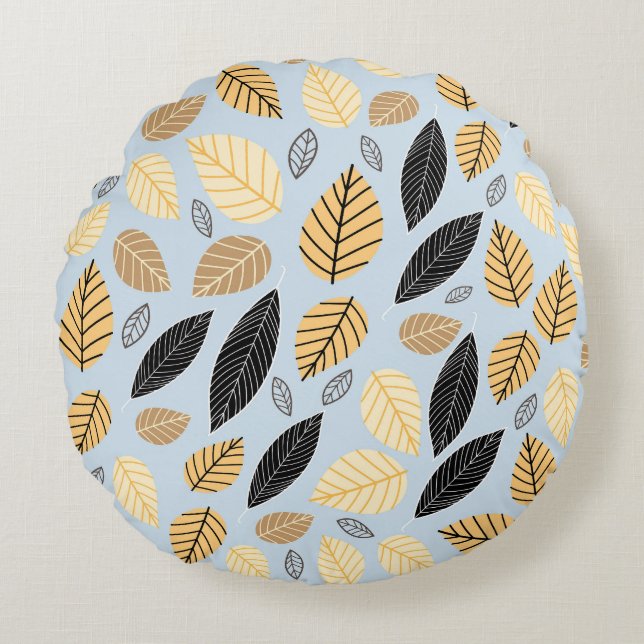 Herfstbladeren: naadloze blauwe achtergrond rond kussen (Voorkant)
