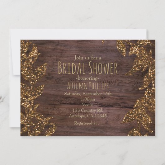 Herfstbladeren Nep Goud Glitters Glamour Kaart (Voorkant)