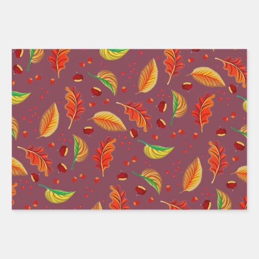 Herfstbladeren Noten Kastanjes Patroon Elegante He Inpakpapier Vel (Voorkant 3)