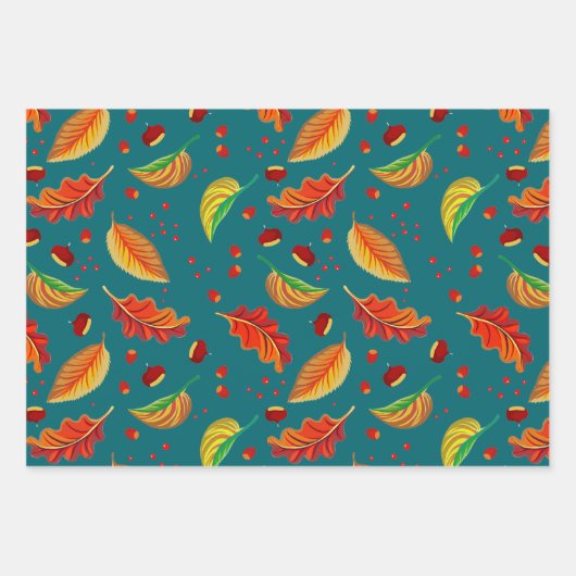 Herfstbladeren Noten Kastanjes Patroon Elegante He Inpakpapier Vel (Voorkant 2)