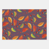 Herfstbladeren Noten Kastanjes Patroon Elegante He Inpakpapier Vel (Voorkant)