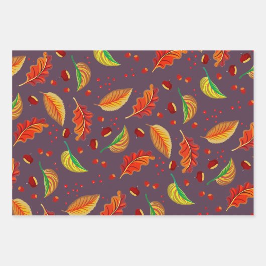 Herfstbladeren Noten Kastanjes Patroon Elegante He Inpakpapier Vel (Voorkant)