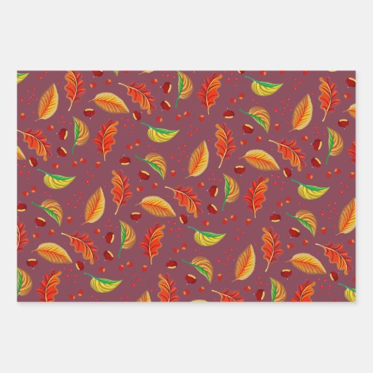 Herfstbladeren Noten Kastanjes Patroon Elegante He Inpakpapier Vel (Voorkant 3)