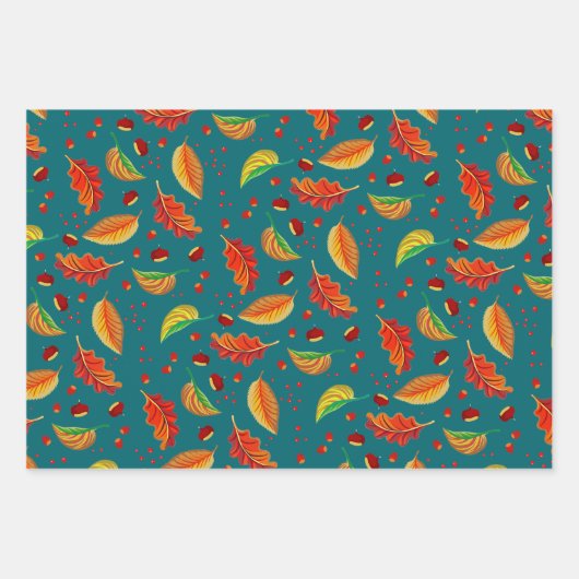 Herfstbladeren Noten Kastanjes Patroon Elegante He Inpakpapier Vel (Voorkant 2)