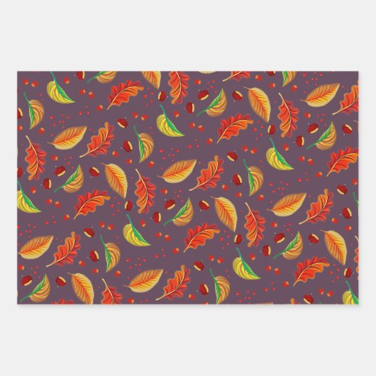 Herfstbladeren Noten Kastanjes Patroon Elegante He Inpakpapier Vel (Voorkant)